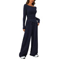 PRETTYGARDEN Women's 2-Piece Lounge Set Asymmetrical Long Sleeve T-Shirt & Wide Leg Pants Casual Fitted Tracksuit Loungewear Basic Minimalist Clothing with Drawstring & Pockets