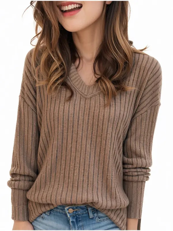 Women's Casual V-neck Classic Comfort Wool Sweater