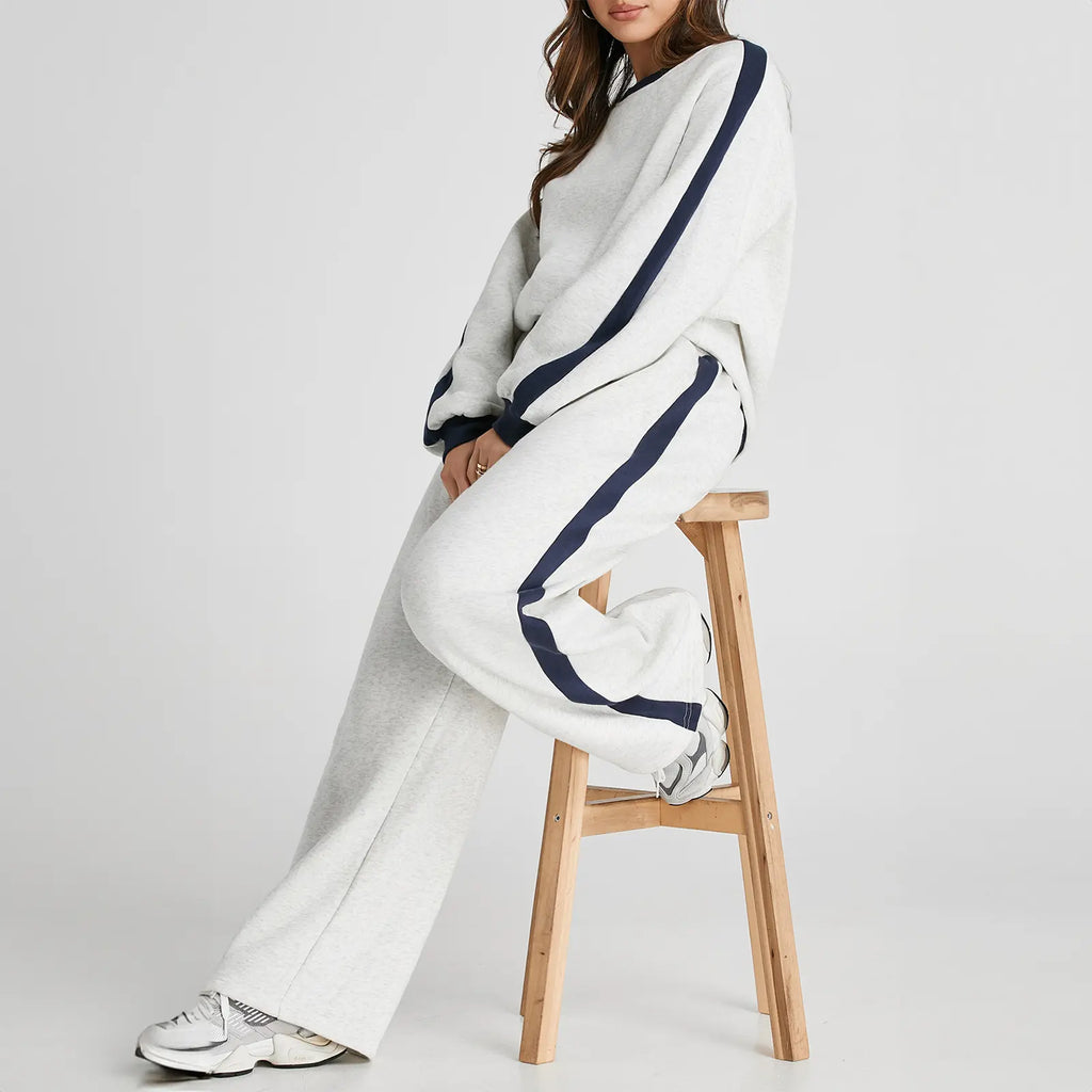 Aleumdr Women's 2 Piece Outfit Fleece Sweatsuit Casual Lounge Matching Sets Crewneck Loose Fit Cozy Sweatshirt & Straight Leg Sweatpants Womenswear Clothes Chic SpringStatements
