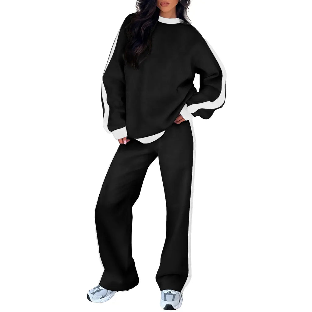 Aleumdr Women's 2 Piece Outfit Fleece Sweatsuit Casual Lounge Matching Sets Crewneck Loose Fit Cozy Sweatshirt & Straight Leg Sweatpants Womenswear Clothes Chic SpringStatements