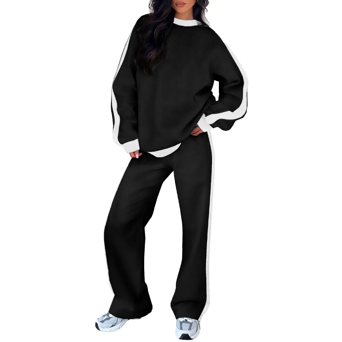 Aleumdr Women's 2 Piece Outfit Fleece Sweatsuit Casual Lounge Matching Sets Crewneck Loose Fit Cozy Sweatshirt & Straight Leg Sweatpants Womenswear Clothes Chic SpringStatements