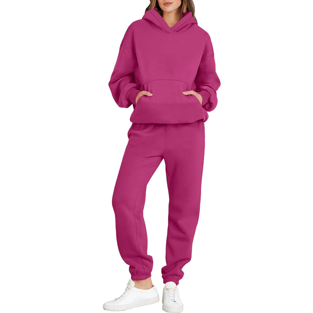 Womens 2 Piece Outfits Long Sleeve Hoodie Casual Oversized  Basic Cozy Jogger Sweatpants Y2K Comfortable Tracksuit Sweatsuit Set
